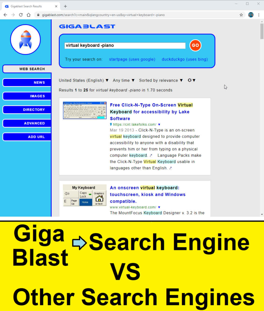 compare gigablast search engine