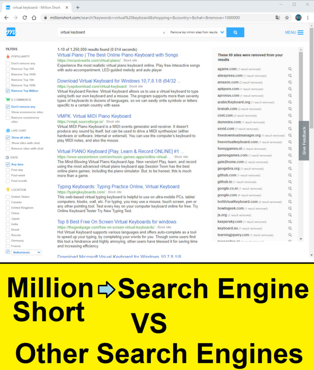 compare millionshort search engine