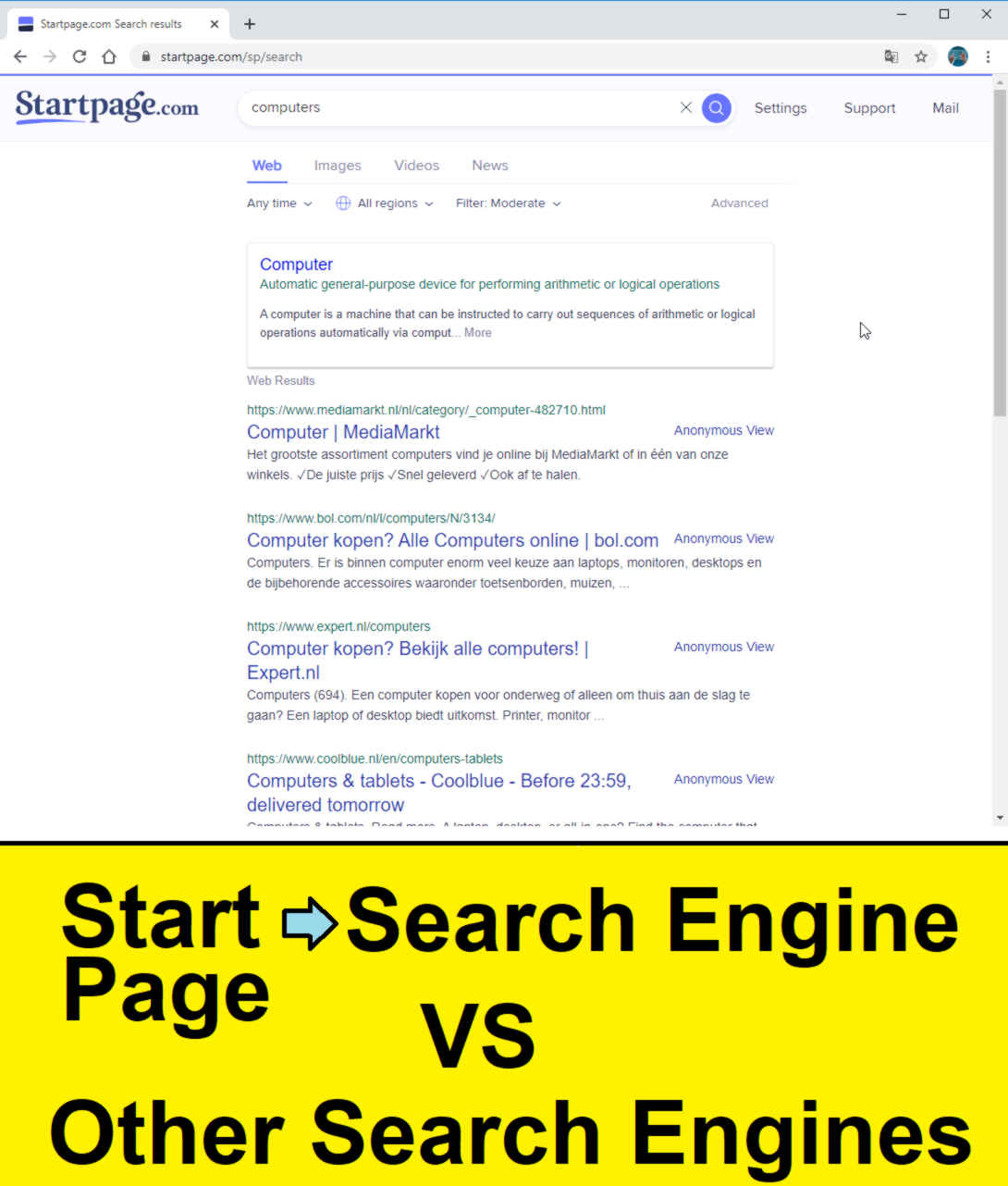 compare startpage search engine