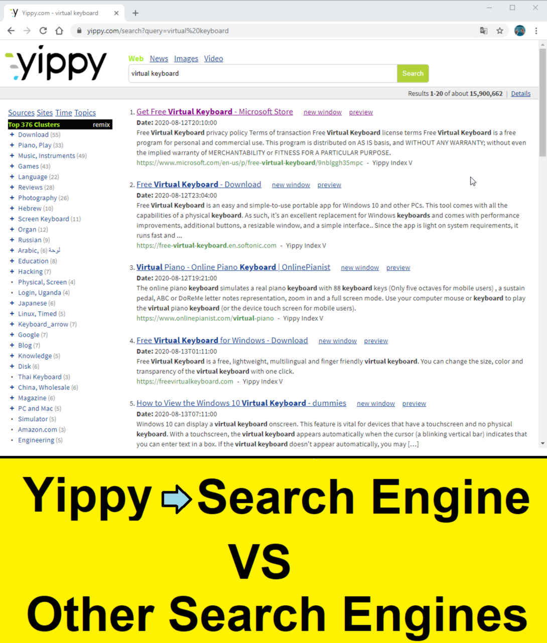 compare yippy search engine